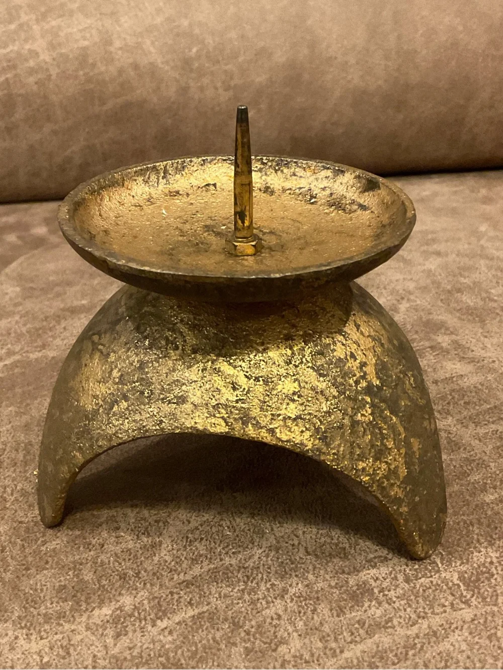 Japanese Iron Candleholder with Gold Finish
